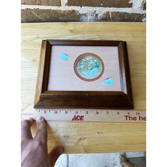 VTG Painting Daisy Flowers Butterflies Wood Frame Signed Stockstill 9" x 7" - Picture 5 of 10